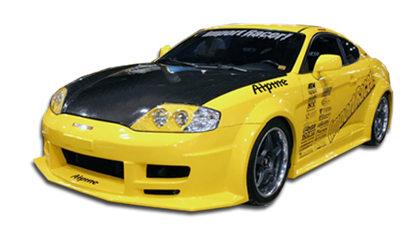 2003-2006 Hyundia Tiburon Duraflex Poison Flared Body Kit - 8 Piece - Includes Poison Flared Front Bumper Cover (100454) Poison Flared Rear Bumper Cover (100456) Poison Flared Side Skirts Rocker Panels (100458) Poison Flared Front Fenders (100455) Poison Flared Rear Fender Flares (100457)