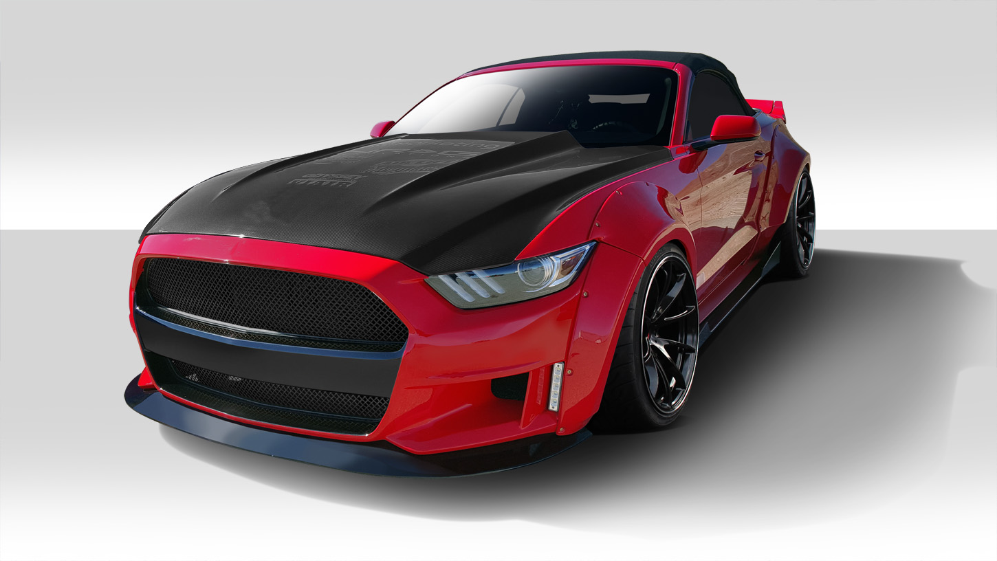 2015-2017 Ford Mustang Duraflex Grid Wide Body Flares Kit - 13 Piece - Includes Grid Front Bumper (112563), Grid Rear Bumper (112564), Grid Side Skirts (112565), Grid Front Fender Flares (112566), Grid Rear Fender Flares (112567), Grid Front Lip (112569)